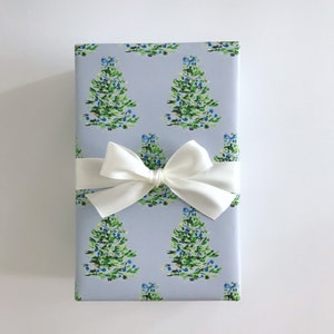 Wrapping Paper: Oh Christmas Tree Blue {Gift Wrap, Birthday, Holiday, Christmas}