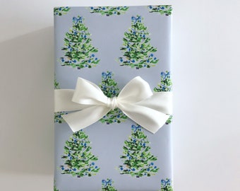 Wrapping Paper: Oh Christmas Tree Blue {Gift Wrap, Birthday, Holiday, Christmas}