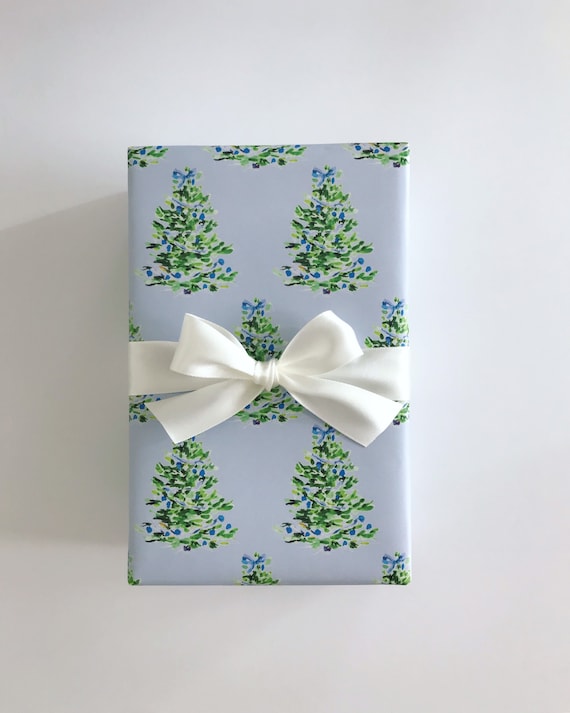 Wrapping Paper: Oh Christmas Tree Blue gift Wrap Birthday - Etsy