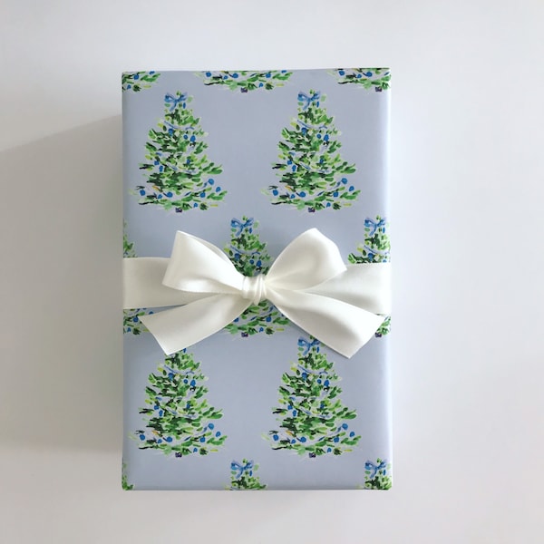 Wrapping Paper  Oh Christmas Tree Blue {Gift Wrap, Birthday, Holiday, Christmas}