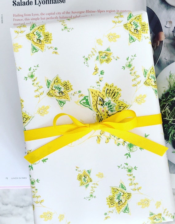 Wrapping Paper: Yellow Parisian Florette gift Wrap, Birthday