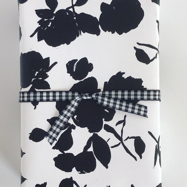 Wrapping Paper Black Silhouette Floral on White gift Wrap Etsy
