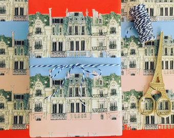 Wrapping Paper: Tricolor Paris Apartments {Gift Wrap, Birthday, Holiday, Christmas}