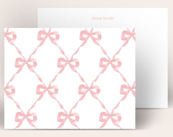 Personalized Stationery: Pink Parisian Bows {Stationary Notecards, Monogram, Custom, Artistic, Girly, Bows, Pink, Preppy, Pretty, Fun}