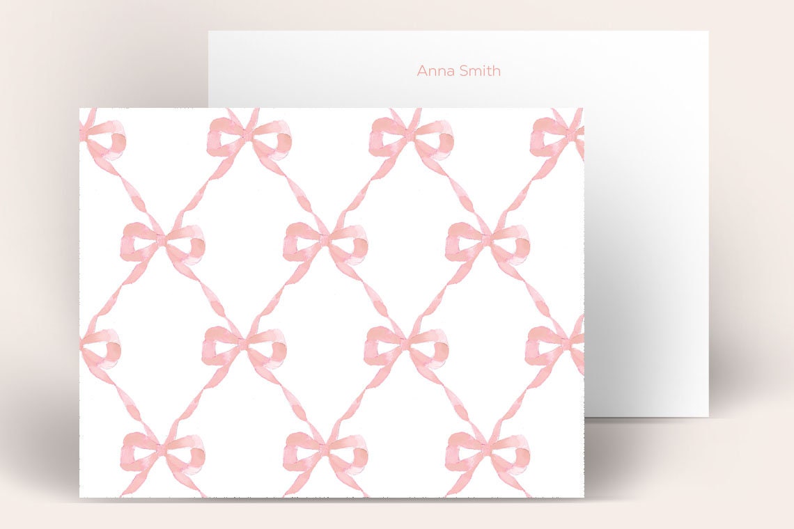 Personalized Notecards - Pink Girl with Blue Bow