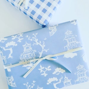 Wrapping Paper: Blue Pagoda {Gift Wrap, Birthday, Holiday, Christmas}