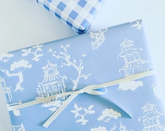 Wrapping Paper: Blue Pagoda {Gift Wrap, Birthday, Holiday, Christmas}