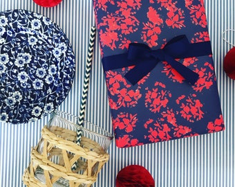 Wrapping Paper: Navy Parisian Florette {Gift Wrap, Birthday, Holiday, Christmas}