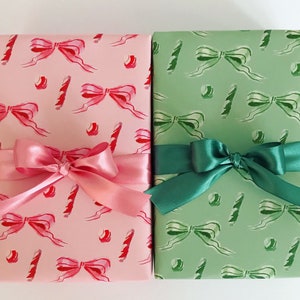 Wrapping Paper: Blush Bows and Candy Canes on Pink gift Wrap, Birthday ...