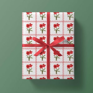 Wrapping Paper: Amaryllis Scallop Grid {Gift Wrap, Birthday, Holiday, Christmas}