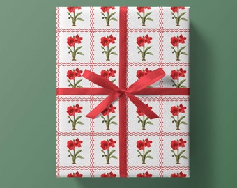 Wrapping Paper: Amaryllis Scallop Grid {Gift Wrap, Birthday, Holiday, Christmas}