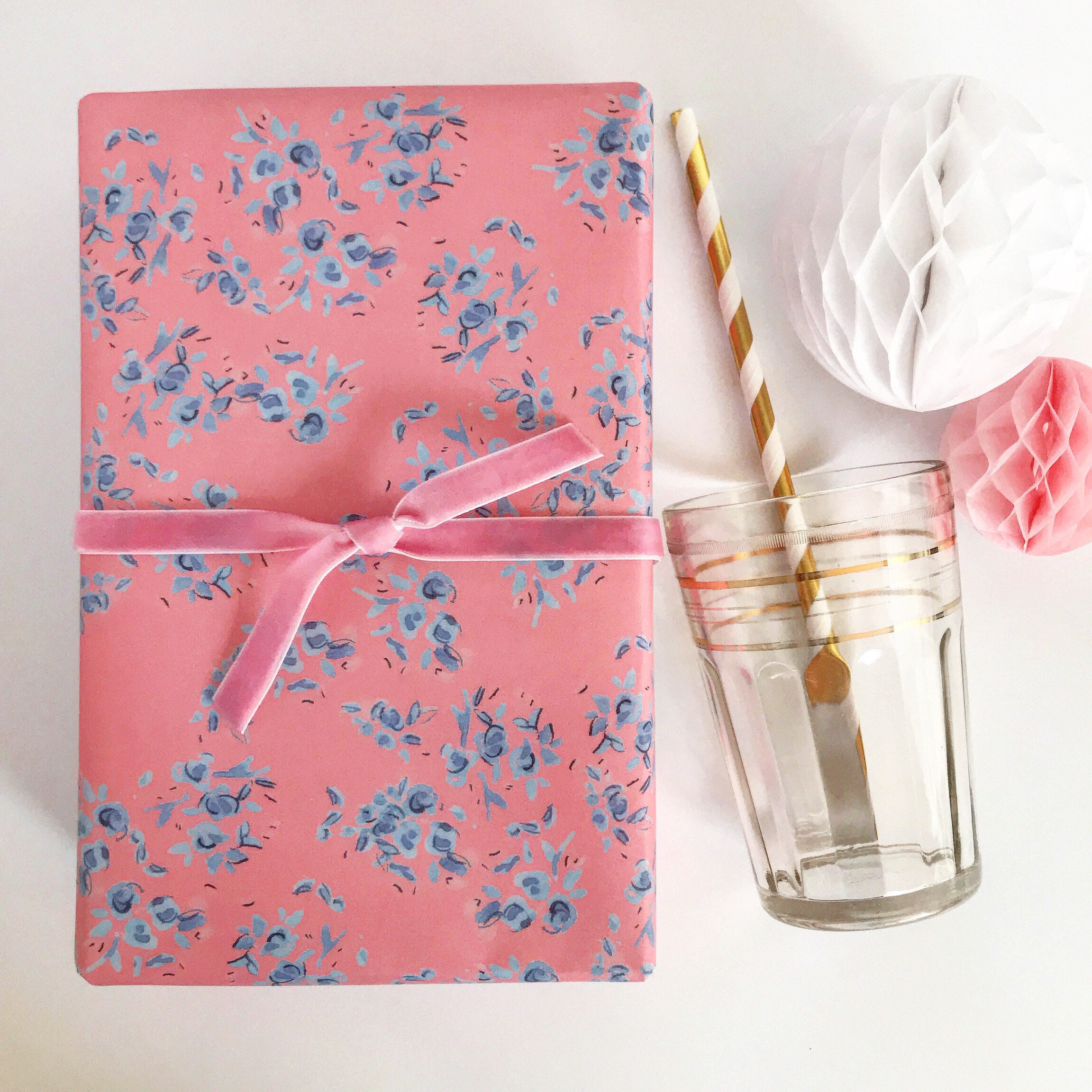 Chinoiserie Paper, Dusty Rose Floral Chinoiserie Wrapping Paper