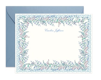 Jacqueline Border Personalized Notecard Set | Floral Border Stationery | Custom Name Note Cards with Envelopes | Gift for Her
