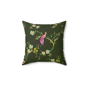 Olive Peacock Chinoiserie Pillow