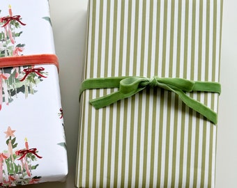 Wrapping Paper: Green Patisserie Stripe {Gift Wrap, Birthday, Holiday, Christmas}