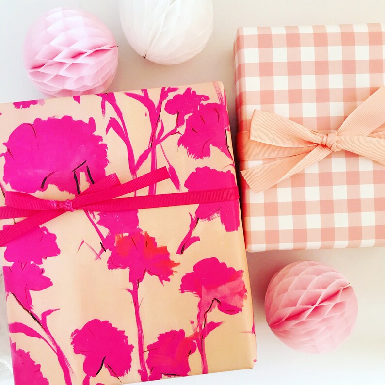 Wrapping Paper Hot Pink Carnations gift Wrap Birthday Etsy