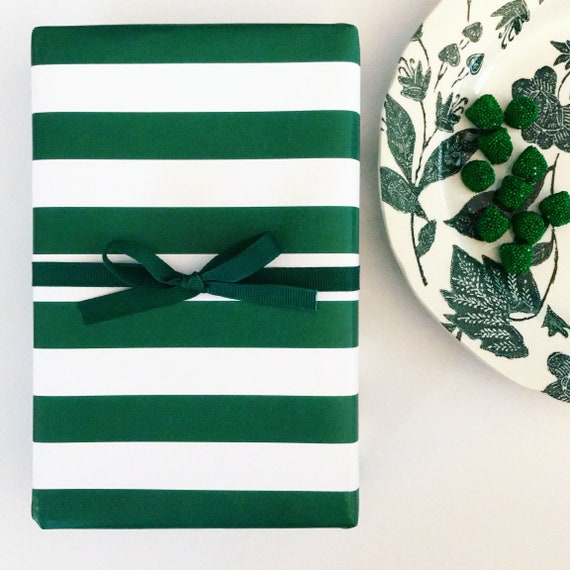 Wrapping Paper: Hunter Green Cafe Stripe gift Wrap, Birthday