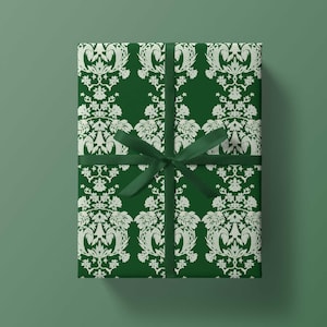 Wrapping Paper: Green Damask {Gift Wrap, Birthday, Holiday, Christmas}