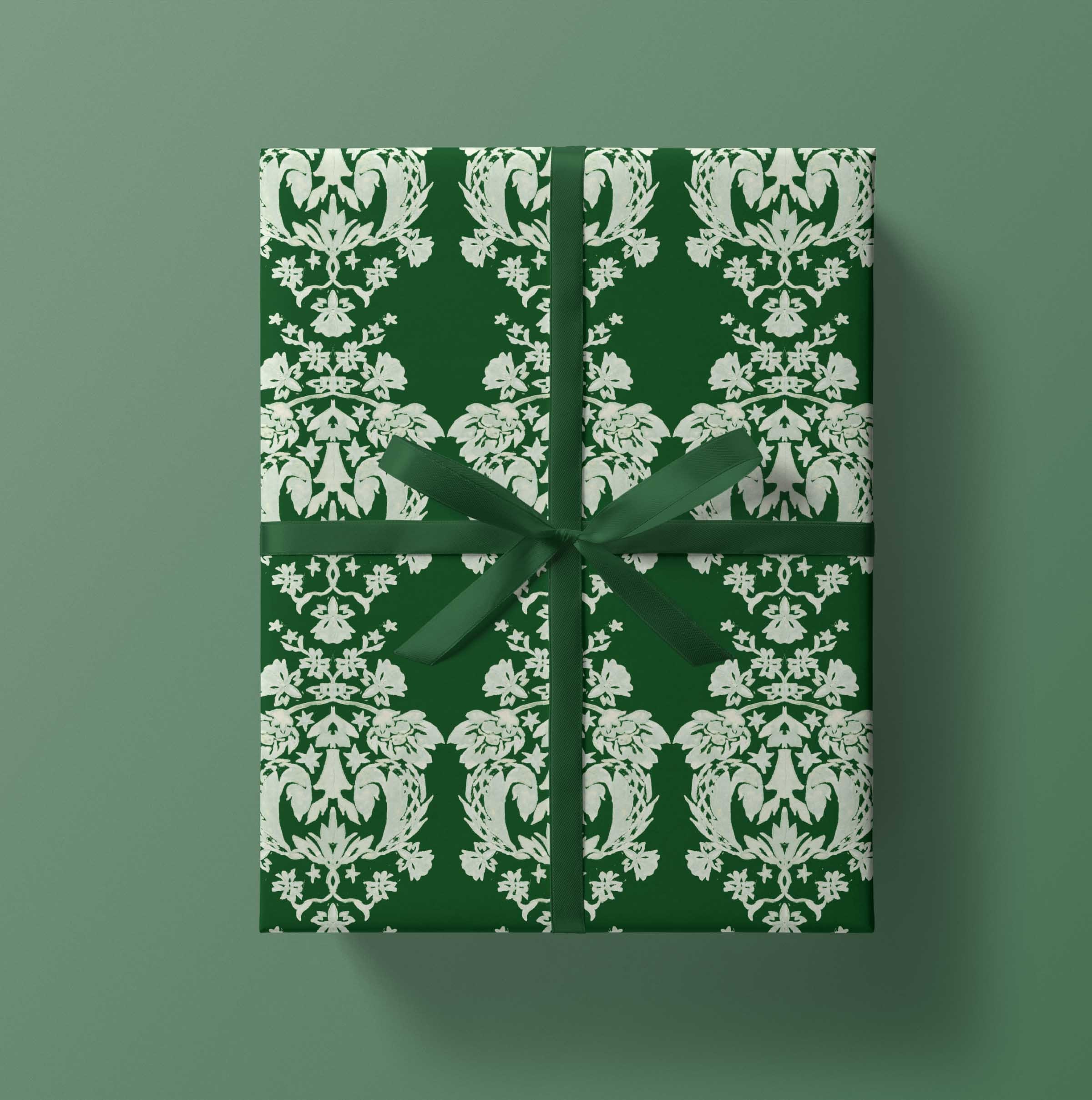 Wrapping Paper: Green Damask gift Wrap, Birthday, Holiday