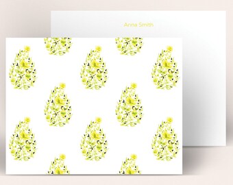 Personalized Stationery: Yellow Paisley {Stationary Notecards, Monogram, Custom, Artistic, Girly, Beautiful, Yellow, Paisley, Pretty}