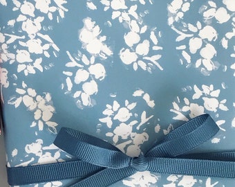 Wrapping Paper: Steel Blue Parisian Florette {Gift Wrap, Birthday, Holiday, Christmas}