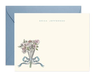 Mother's Day Gift for Her | Fleurette Personalized Notecard Set | Floral Bouquet Stationery | Custom Name Note Cards with Envelopes