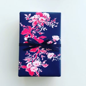 Wrapping Paper: Navy Floral Vine {Gift Wrap, Birthday, Holiday, Christmas}