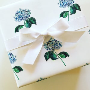 Wrapping Paper: Blue Hydrangea {Gift Wrap, Birthday, Holiday, Christmas}