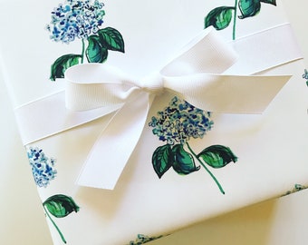 Wrapping Paper: Blue Hydrangea {Gift Wrap, Birthday, Holiday, Christmas}