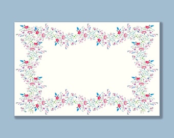 Tear Off Paper Placemats: Manon Floral Border {Stationary Notecards, Monogram, Custom, Artistic, Girly, Beautiful, Blue, Pretty, Fun}