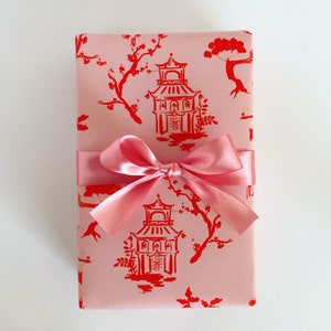 Wrapping Paper: Blush and Red Pagoda {Wrapping Paper} {Gift Wrap, Birthday, Holiday, Christmas}