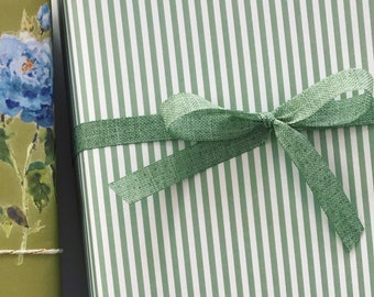 Wrapping Paper: Sage Pinstripe {Gift Wrap, Birthday, Holiday, Christmas}