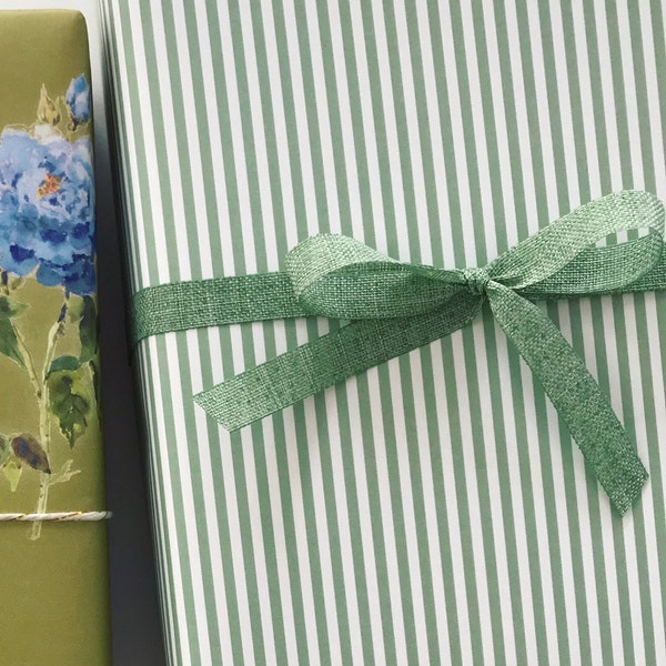 Wrapping Paper: Sage Pinstripe {Gift Wrap, Birthday, Holiday, Christmas}