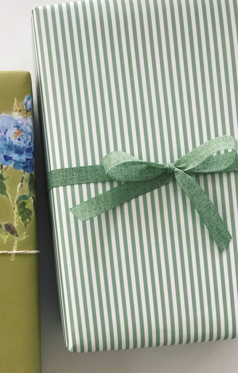 Wrapping Paper: Sage Pinstripe Gift Wrap, Birthday, Holiday, Christmas image 1