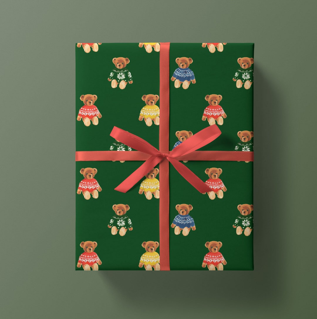 Wrapping Paper Christmas Sweater Teddies gift Wrap, Birthday, Holiday, Christmas Etsy
