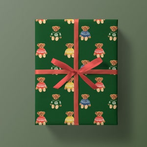 Wrapping Paper: Christmas Sweater Teddies {Gift Wrap, Birthday, Holiday, Christmas}