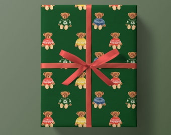 Wrapping Paper: Christmas Sweater Teddies {Gift Wrap, Birthday, Holiday, Christmas}