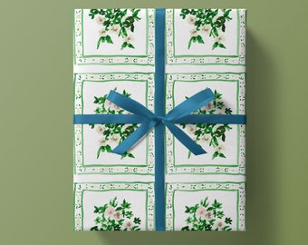 Wrapping Paper: Green Brocade Floral {Gift Wrap, Birthday, Holiday, Christmas}