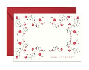 Claudine Border Red Stationery {Stationary Notecards, Monogram, Custom, Artistic, Girly, Chic}