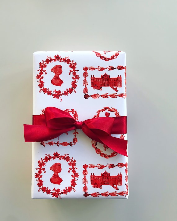 Wrapping Paper: Red on White Jane Austen gift Wrap, Birthday