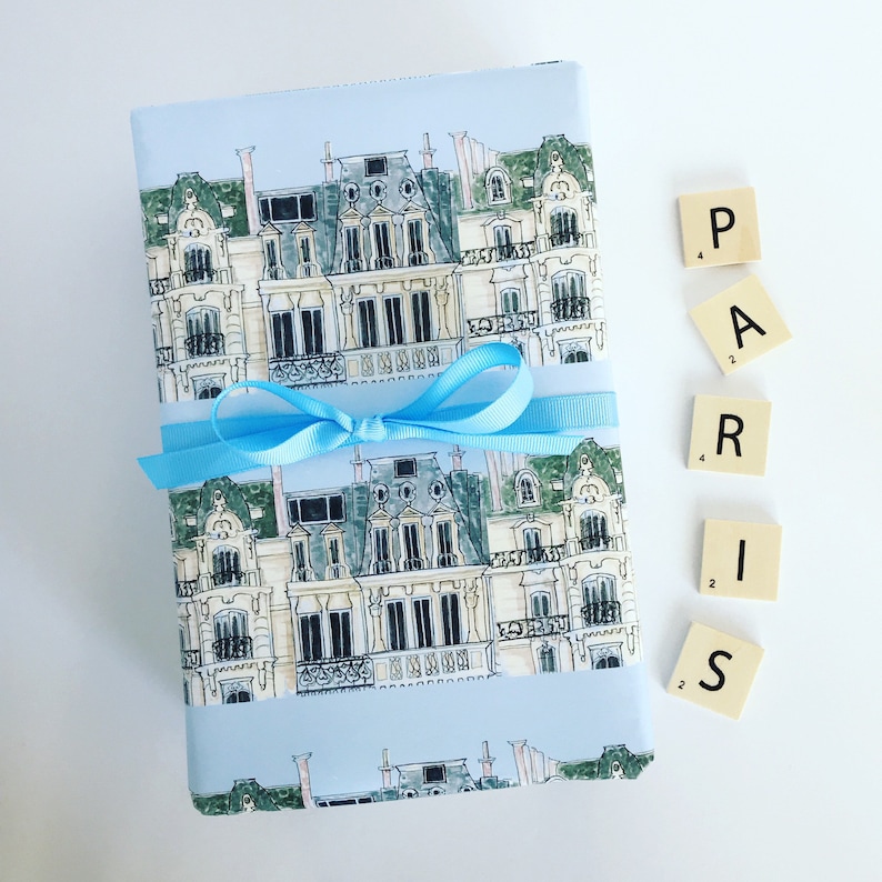 Birthday Christmas} Holiday Wrapping Paper: Blue Paris Apartment {Gift Wrap