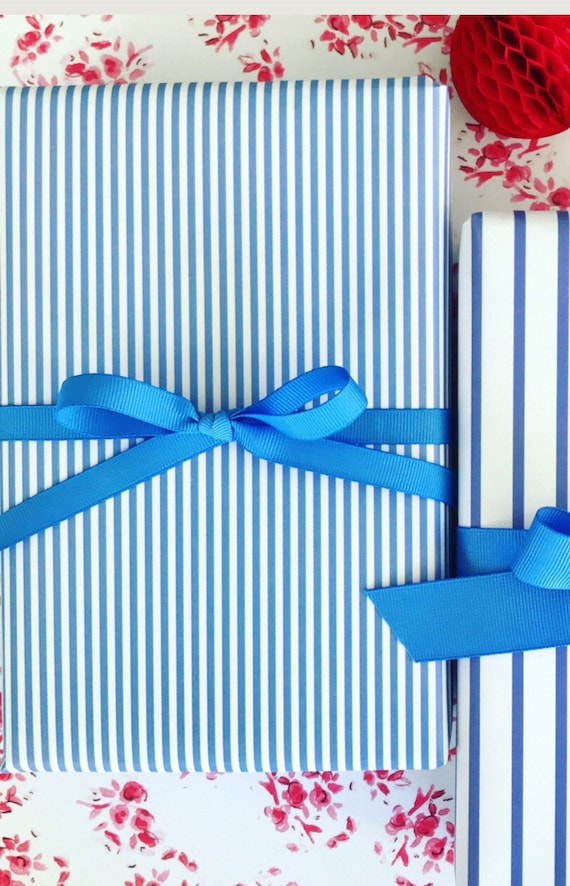Wrapping Paper: Blue Pinstripe gift Wrap, Birthday, Holiday, Christmas 