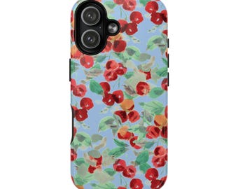 Watercolor Cherries Tough Case | Vintage Blue Cherry Phone Case