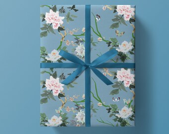 Wrapping Paper: Blue Chinoiserie {Gift Wrap, Birthday, Holiday, Christmas}