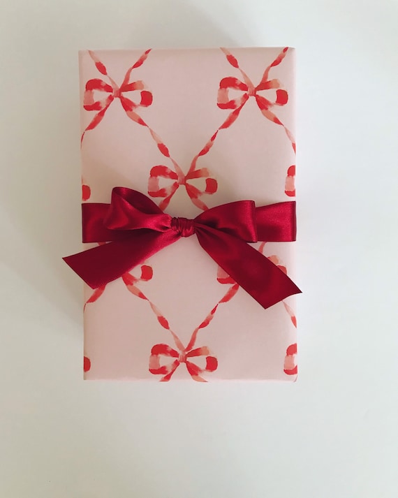 Wrapping Paper: Red and Blush Parisian Bows gift Wrap, Birthday, Holiday,  Christmas 