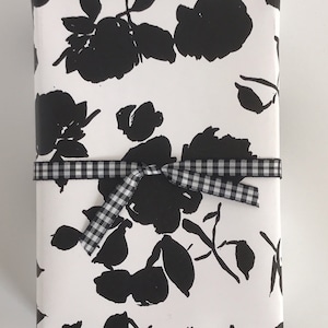 Wrapping Paper: Black Silhouette Floral On White {Gift Wrap, Birthday, Holiday, Christmas}