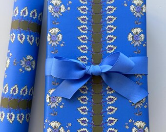 Coralie Blue and Olive Block Stripe {Gift Wrap, Birthday, Holiday, Christmas}