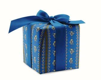 Coralie Blue and Olive Block Stripe {Gift Wrap, Birthday, Holiday, Christmas}