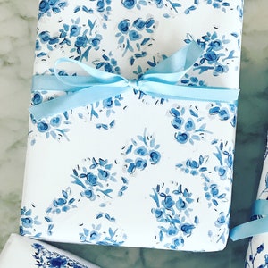 Wrapping Paper: Blue Florette {Gift Wrap, Birthday, Holiday, Christmas}