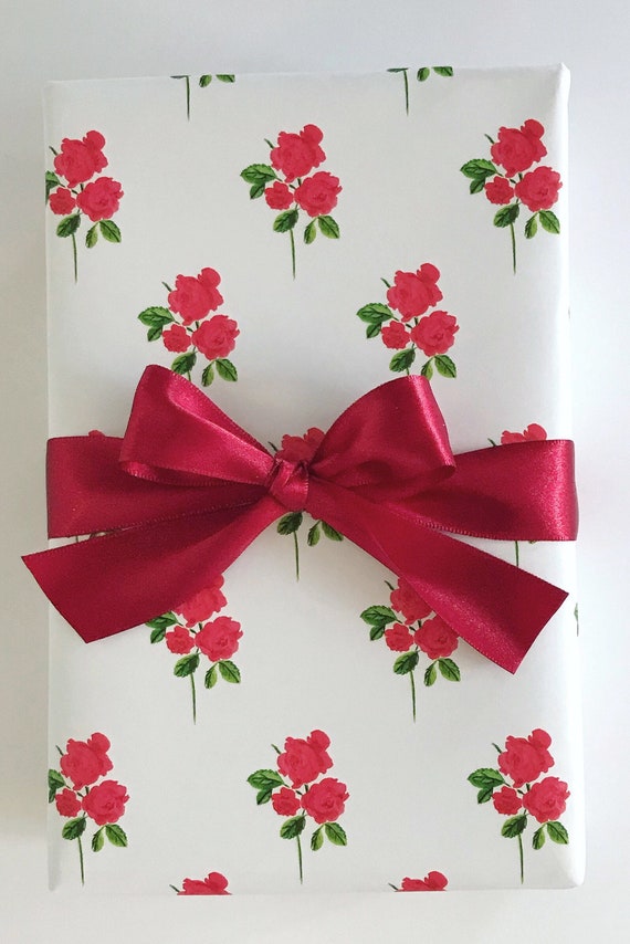 Wrapping Paper: Red Juliet Floral gift Wrap, Birthday, Holiday, Christmas 